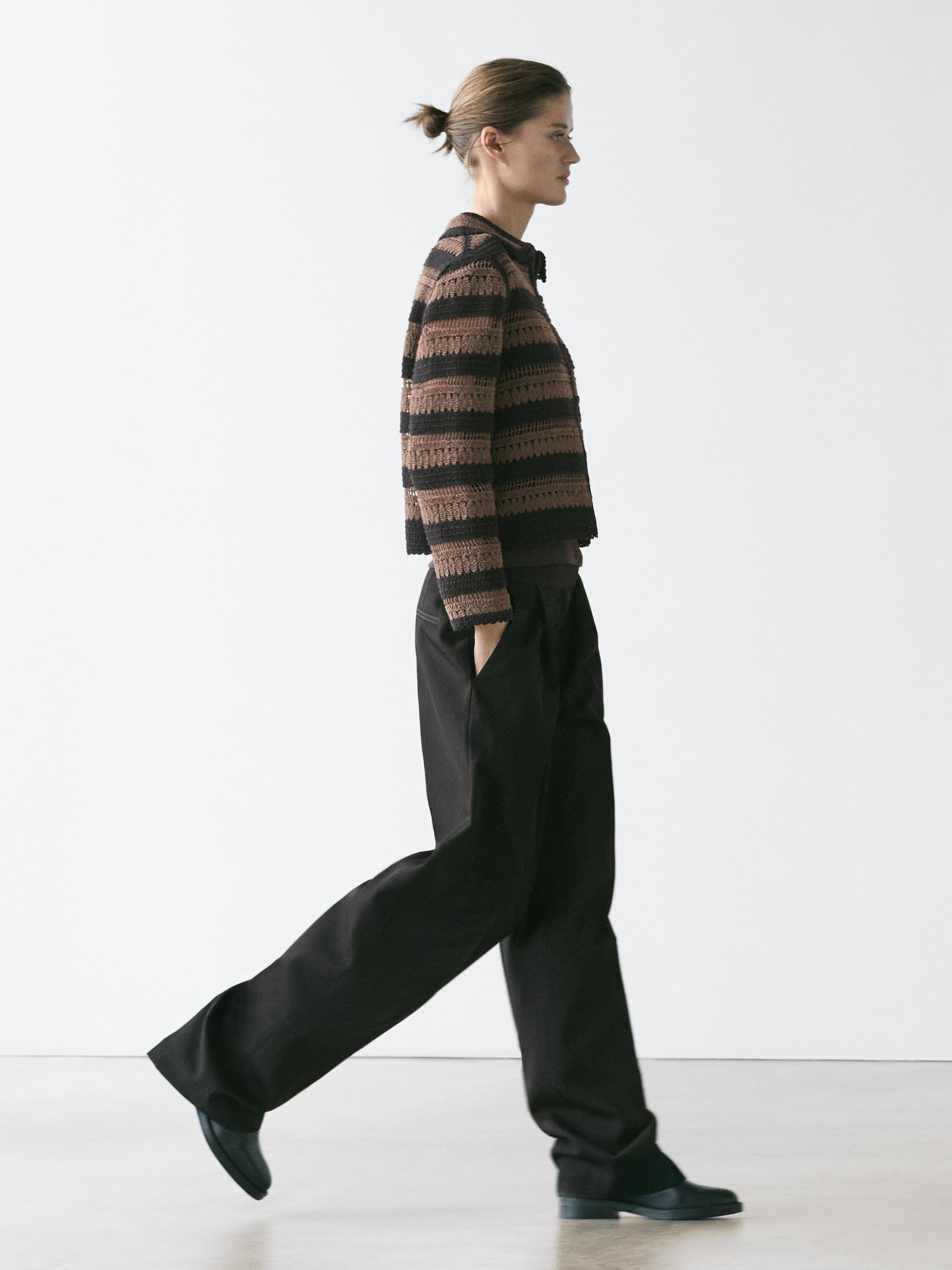 Short striped crochet knit cardigan